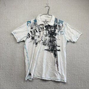 Y2K Christopher J Polo Shirt Men L Reverse Stictch Distress Grunge Gothic Rock